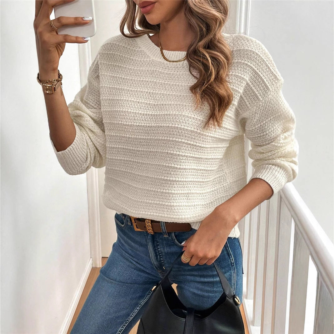 Spring Autumn Back Bow Design Casual Pullover Long Sleeve Sweater