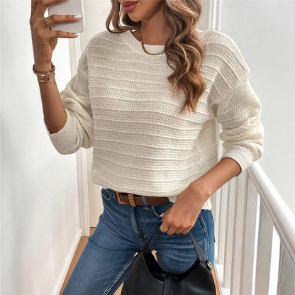 Spring Autumn Back Bow Design Casual Pullover Long Sleeve Sweater