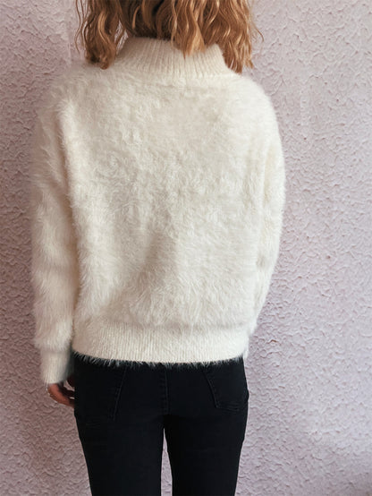 Solid Color Short Casual Polo Collar Half Zipper Knitted Top Commuting Women Sweater