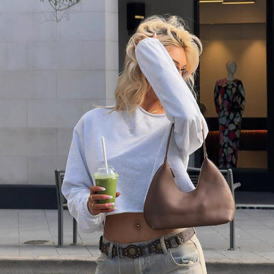 Forget Street Personality Oblique Shoulder Solid Color Loose Fitting Cropped Long Sleeve Sweater Sexy Slim Fit Casual Sweatshirts