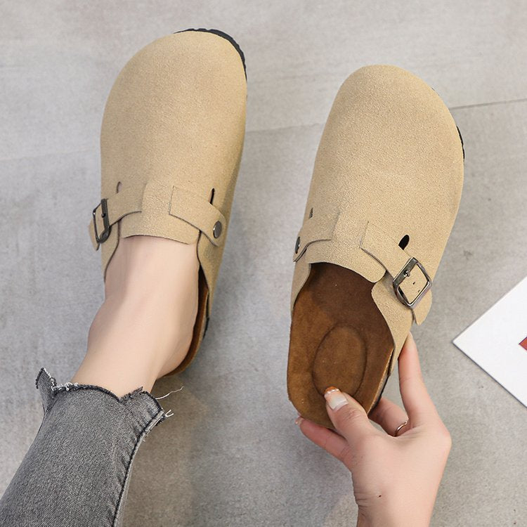 Flat Lazy Pump Slippers Women Outer Wear Frosted Personality Big Head Half Support Muller Shoes