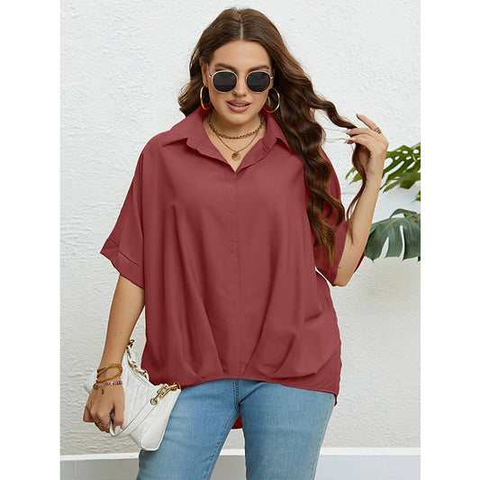 Summer V neck Slimming Five Quarter Sleeve Plus Size Top Women