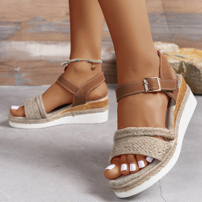 Straw Woven Hemp Rope Wedge Lightweight Sandals Women Platform Beach Sandals with Buckle