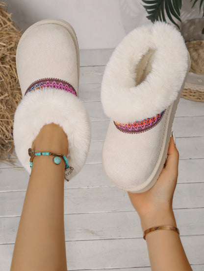 Winter Knitted Belt Wool Mouth Short Snow Boots Women Thick Bottom Thickened Fleece lined Platform Slip on Cotton Shoes