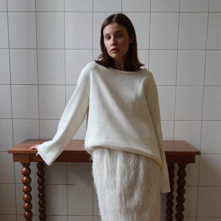 Cotton Pullover Autumn Winter Backless Sweater Loose Knitted Pullover Sweater for Women - GLAMWEARS