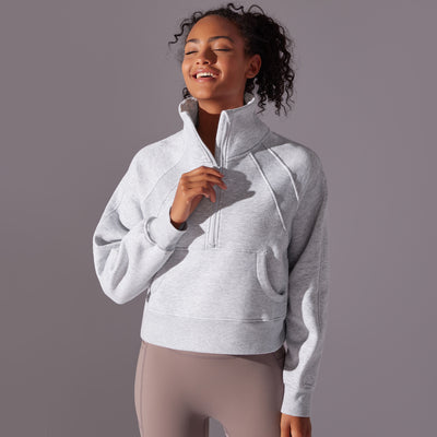 Trendy High Collar Warm Brushed Lining Zipped Sports Coat Loose Yoga Casual All Matching Sweater