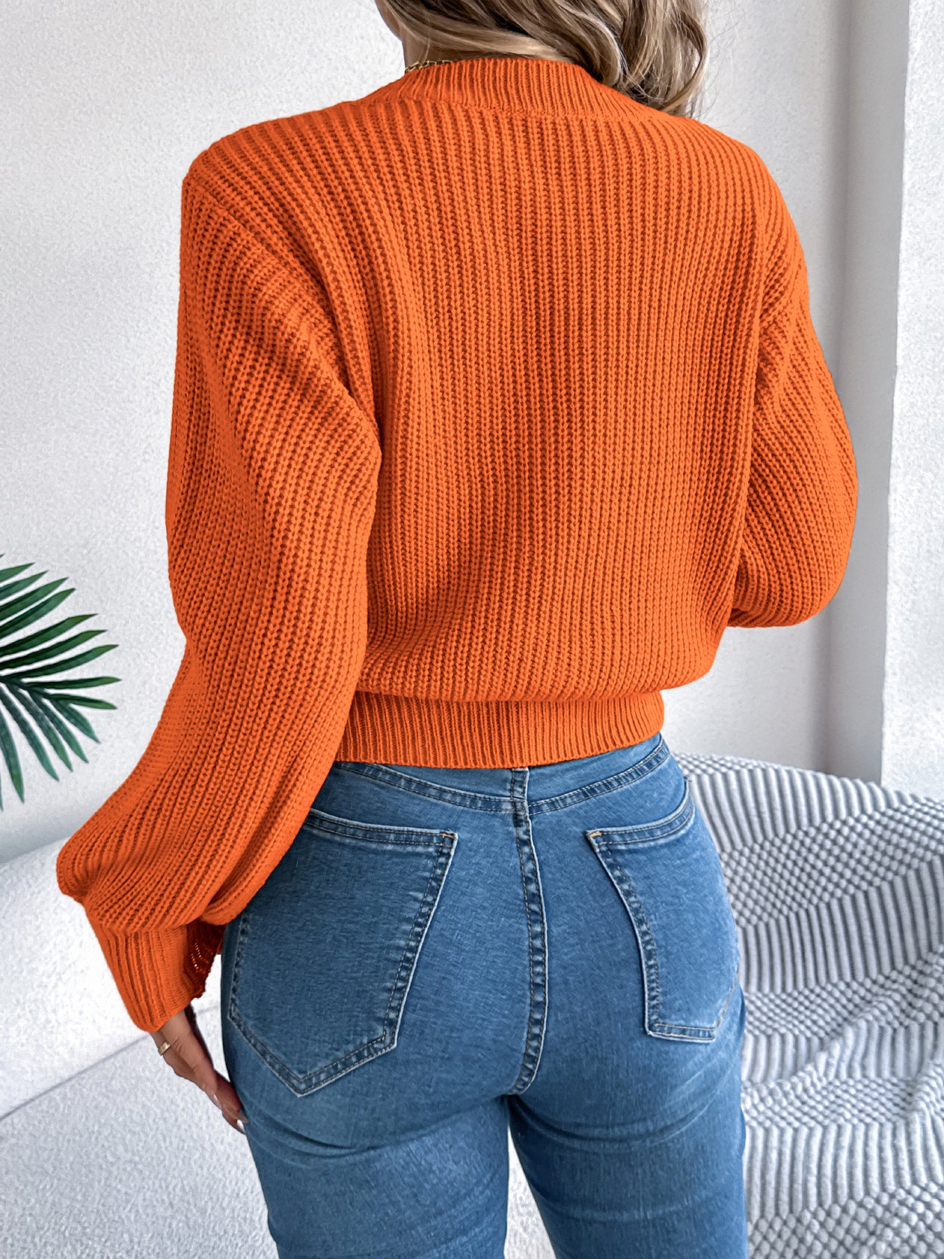 Autumn Winter Solid Color Twist Lantern Long Sleeve Waist Tight Pullover Women Clothing