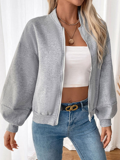Retro Casual Simple Baseball Collar Long Sleeve Solid Color Thickened Coat Women