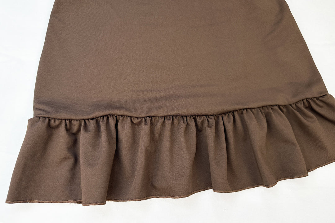 Summer Short Sleeve Sleeveless round Neck Dress Sexy Lace up Slim Fit Hip Lotus Leaf Short Dress - GLAMWEARS