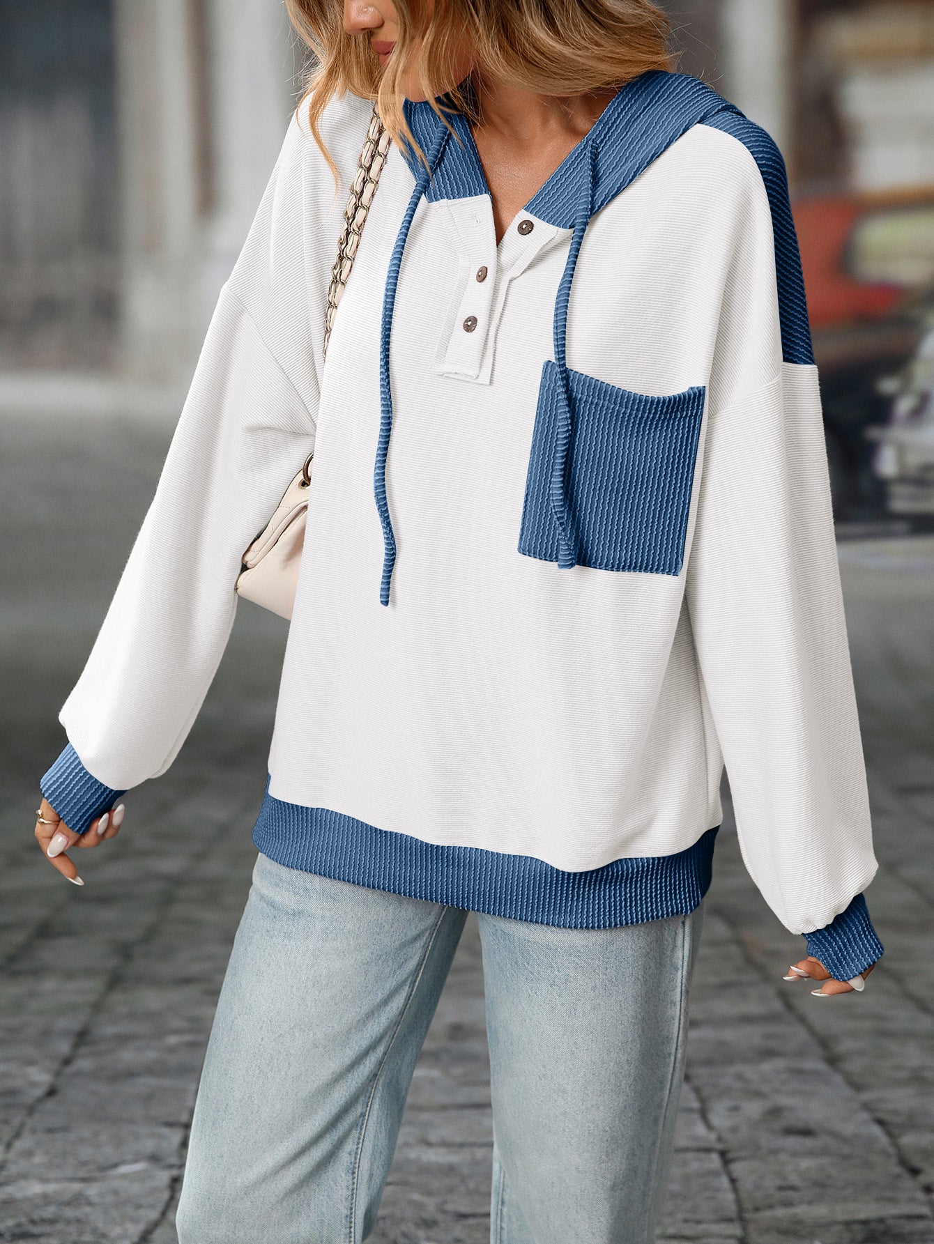 Pullover Women Clothing Autumn Winter Women Contrast Color Twist Strip Hooded Sweater