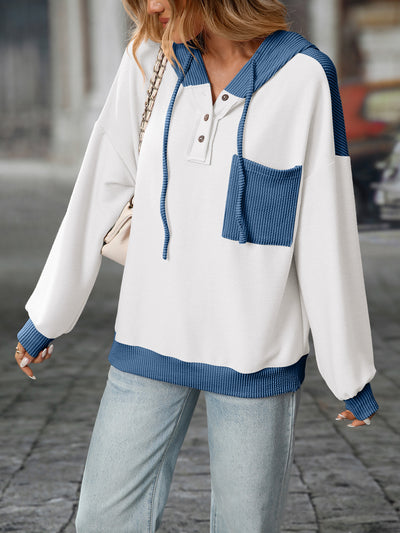 Pullover Women Clothing Autumn Winter Women Contrast Color Twist Strip Hooded Sweater
