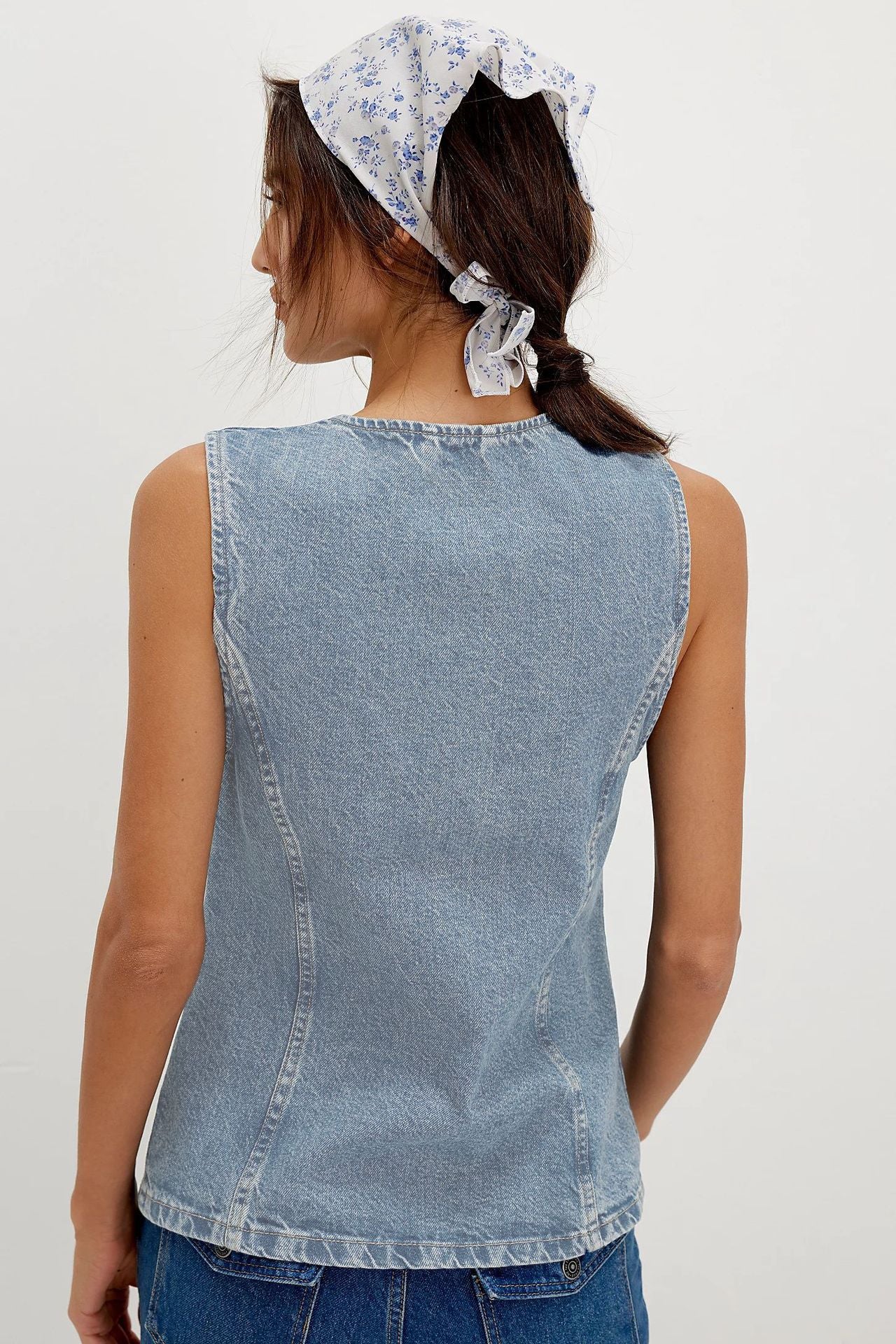 Casual Slim Fit Buttoned Women Clothing Denim Sleeveless Vest