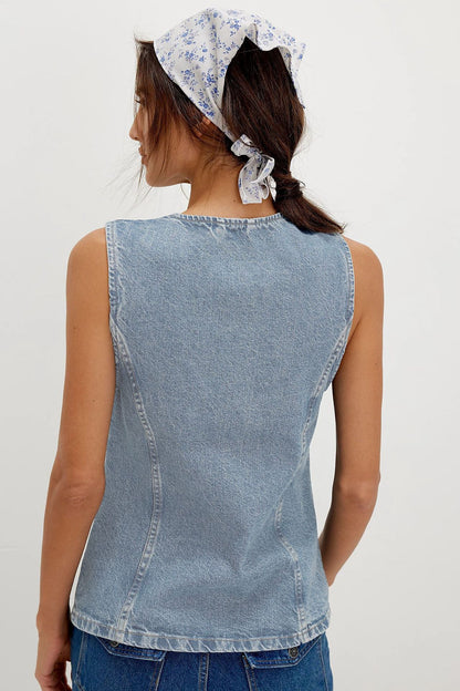 Casual Slim Fit Buttoned Women Clothing Denim Sleeveless Vest