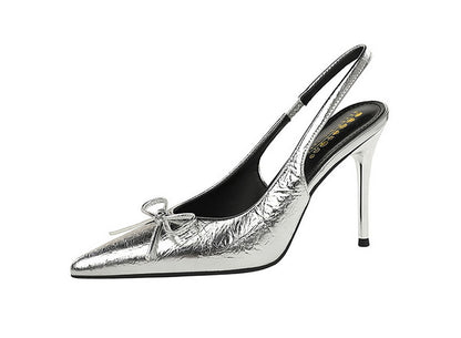 Cocktail Closed Toe Back Empty Low Cut Pointed Toe Stilettos Pumps Women Bow Back Strap High Heel Women Shoes