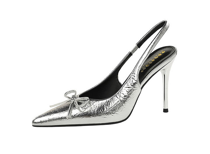 Cocktail Closed Toe Back Empty Low Cut Pointed Toe Stilettos Pumps Women Bow Back Strap High Heel Women Shoes - GLAMWEARS