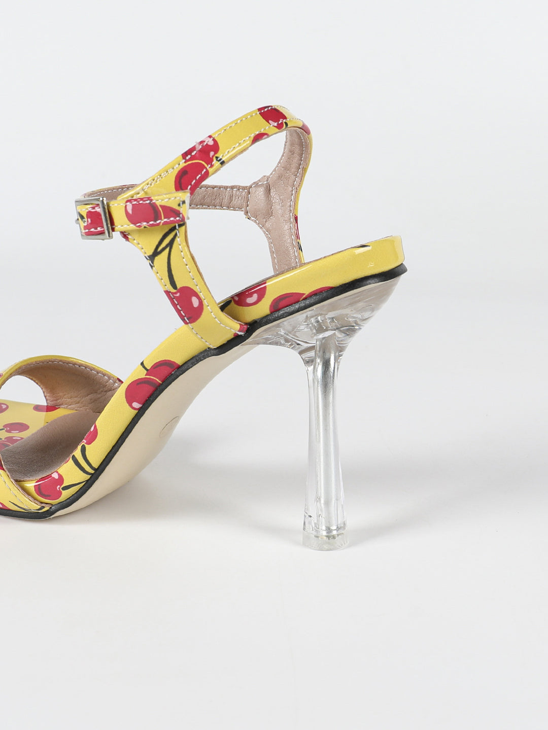 Printed Buckle Strap Open Toe Chunky Heel Transparent Stiletto Heel Women Sandals - GLAMWEARS