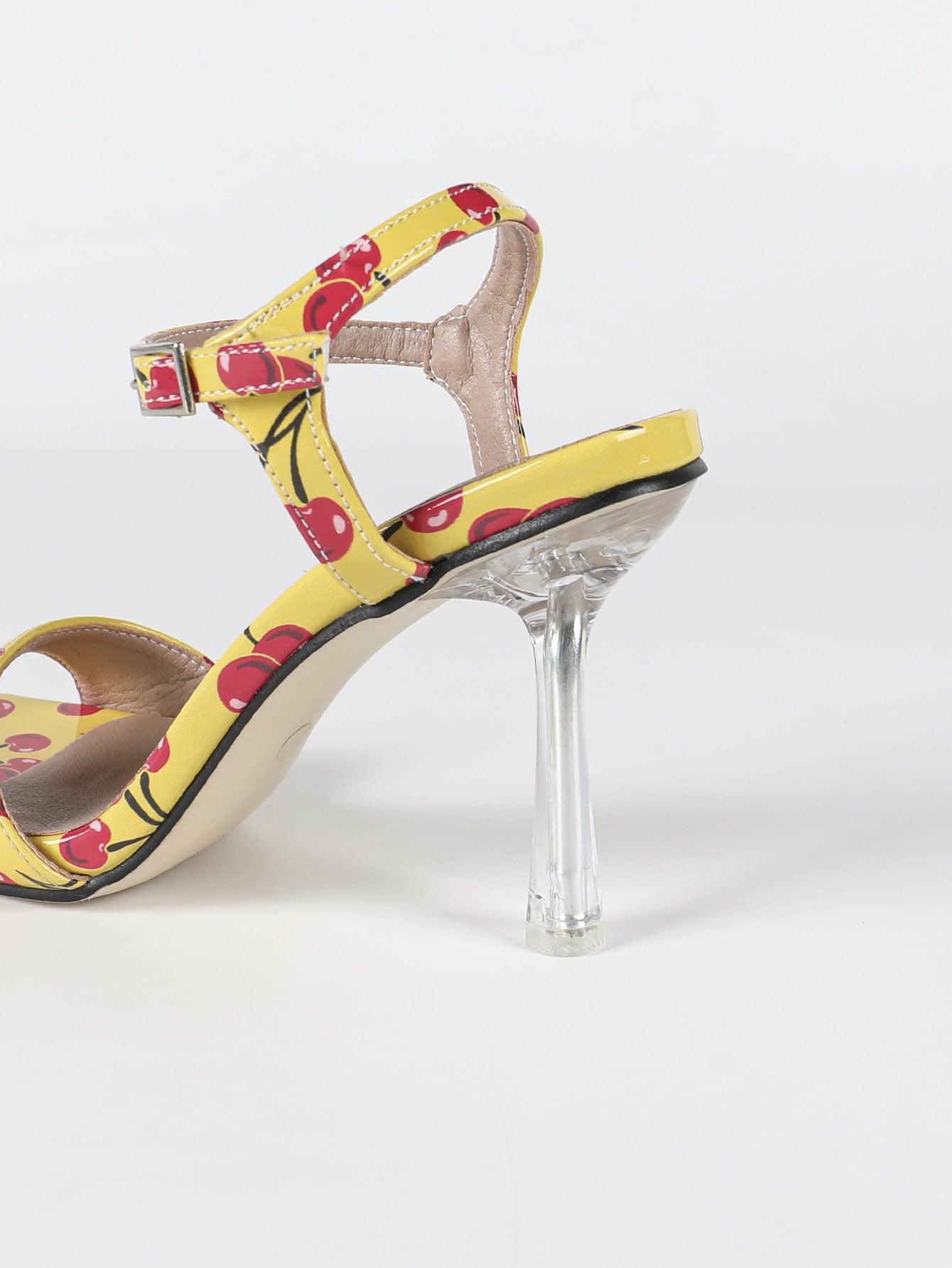 Printed Buckle Strap Open Toe Chunky Heel Transparent Stiletto Heel Women Sandals