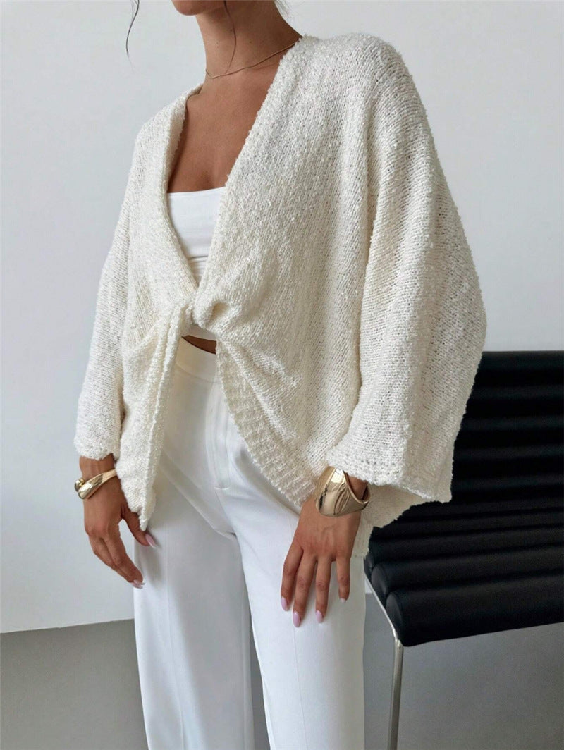 Cross Design Deep V Plunge neck Casual Loose Elegant Simple Sweater