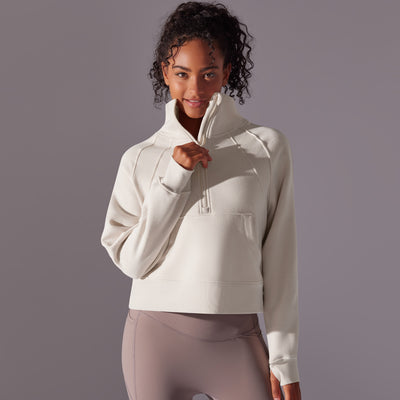 Trendy High Collar Warm Brushed Lining Zipped Sports Coat Loose Yoga Casual All Matching Sweater