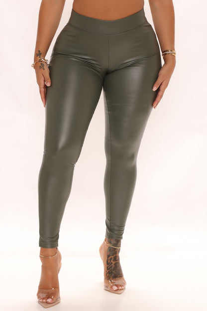 Fall Women Clothing Slim Stretch Solid Color Skinny Sexy Casual Leather Trousers