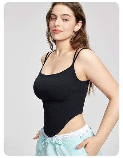 Square Collar plus Size Slip Top Adjustable Sleeveless Workout Top Fixed Cup Yoga Clothes Vest Outer Wear