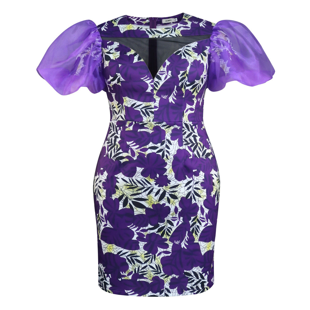 round Neck Lantern Sleeve Dress Comfortable Outdoors Office Printed Hip Dress