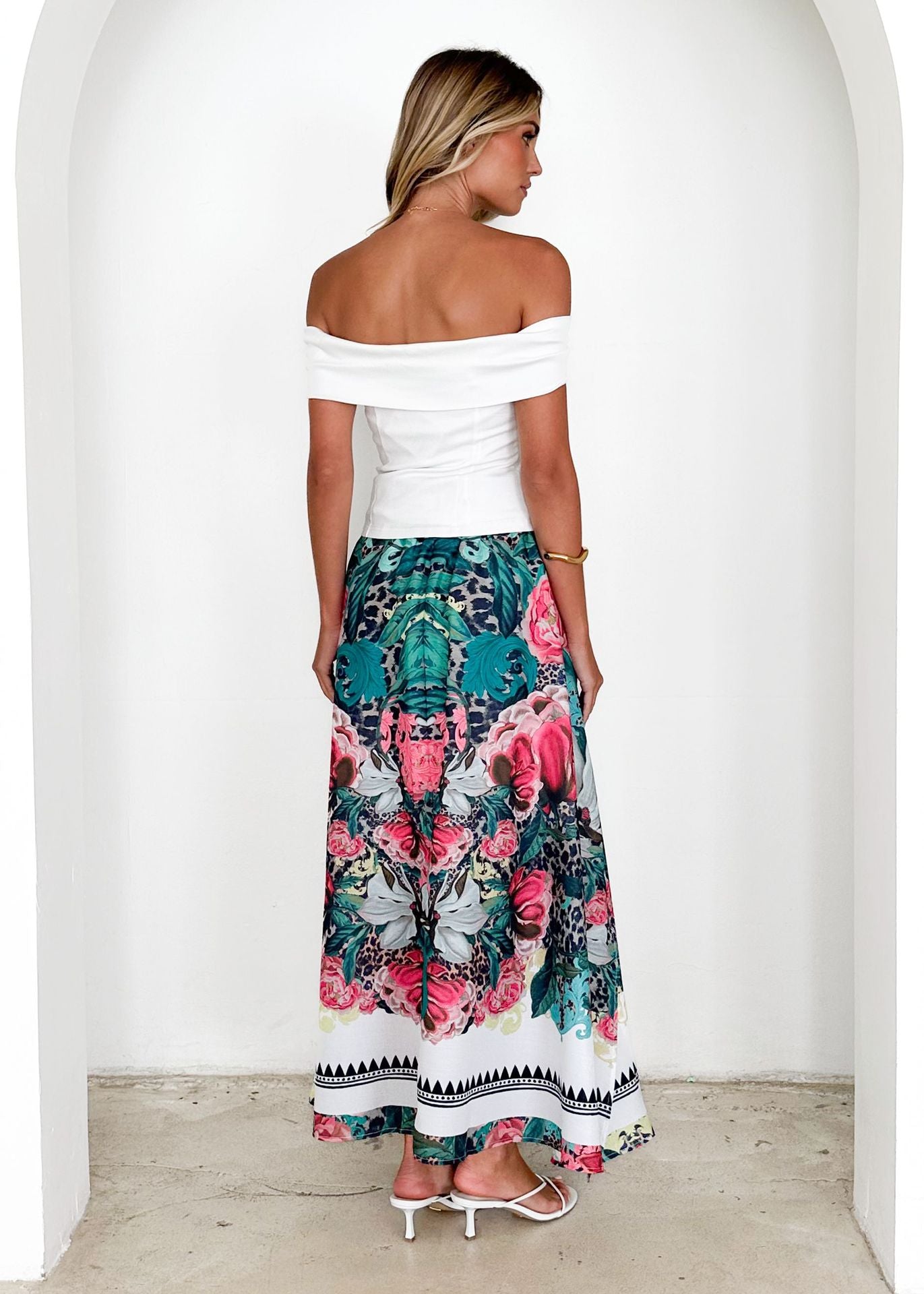 Women Summer High Waist Elastic Waist Loose Printed Long Skirt
