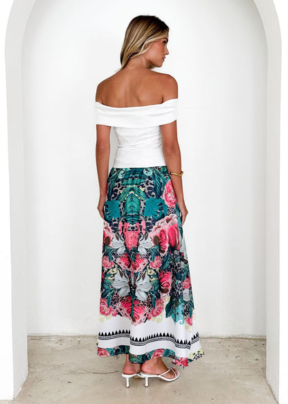 Women Summer High Waist Elastic Waist Loose Printed Long Skirt