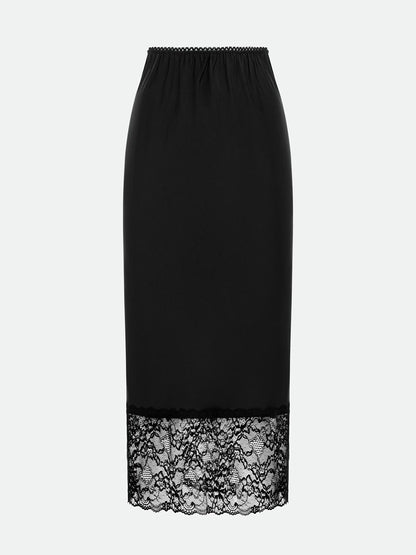 Lace Stitching Skirt Women Summer Solid Color Satin Lace Lace Skirt