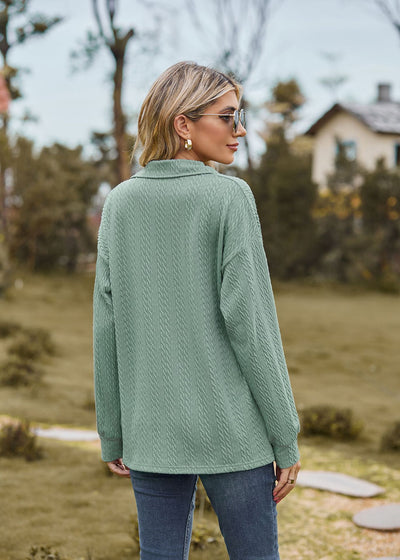 Autumn Winter Solid Color Polo Collar Loose Long Sleeve Sweatershirt Coat Women Jacket