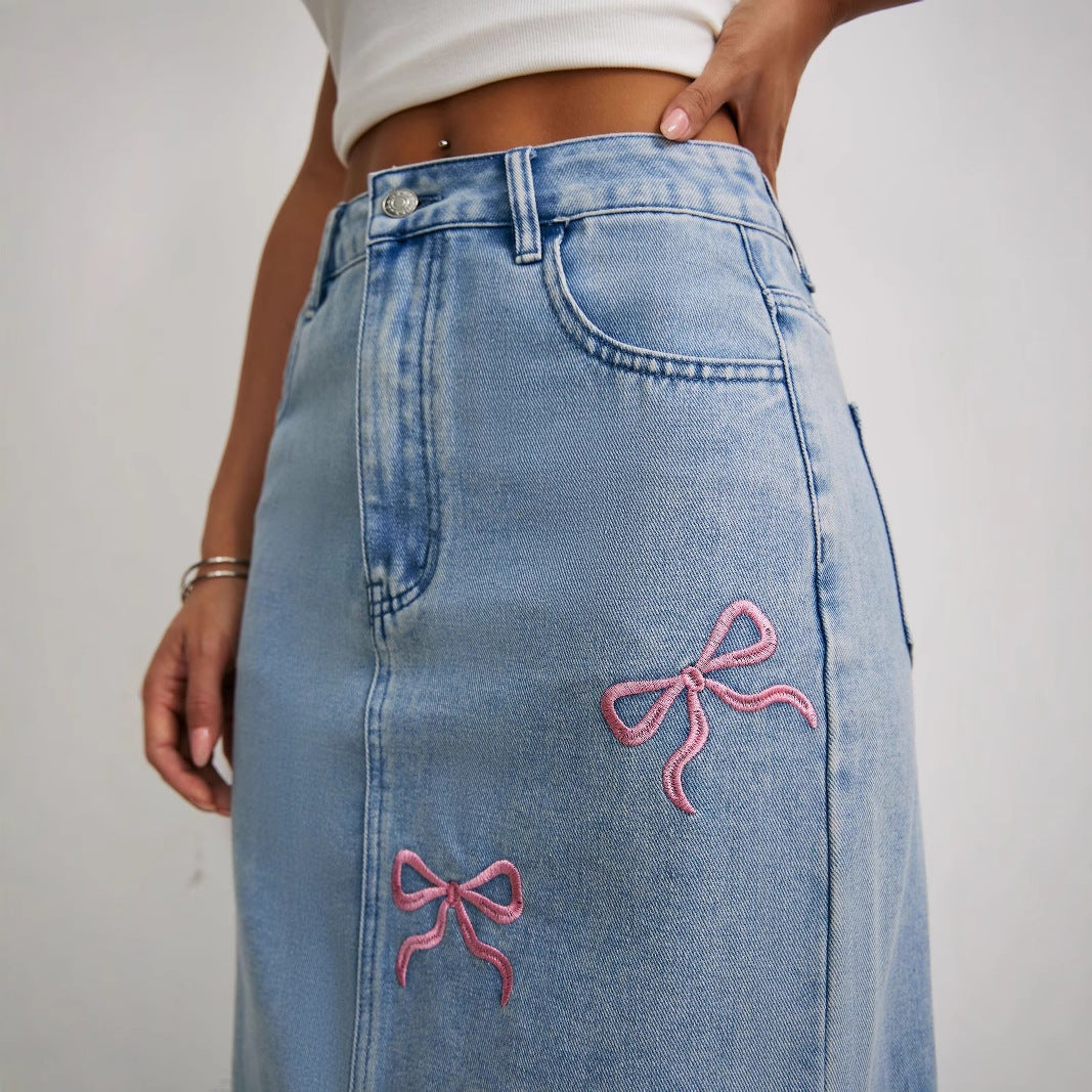 Printed Bow Top Product Pearl Women All Matching Jeans Skirt