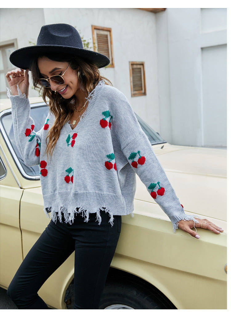 Pullover Women Loose Short V Neck Women Sweater Autumn Winter Tassel Knitwear