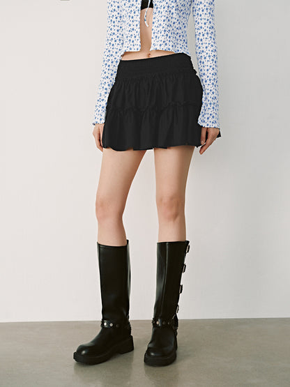 Floral Skirt Pants Lined A line Skirt High Quality Smocking Tight Waist Elastic Culottes