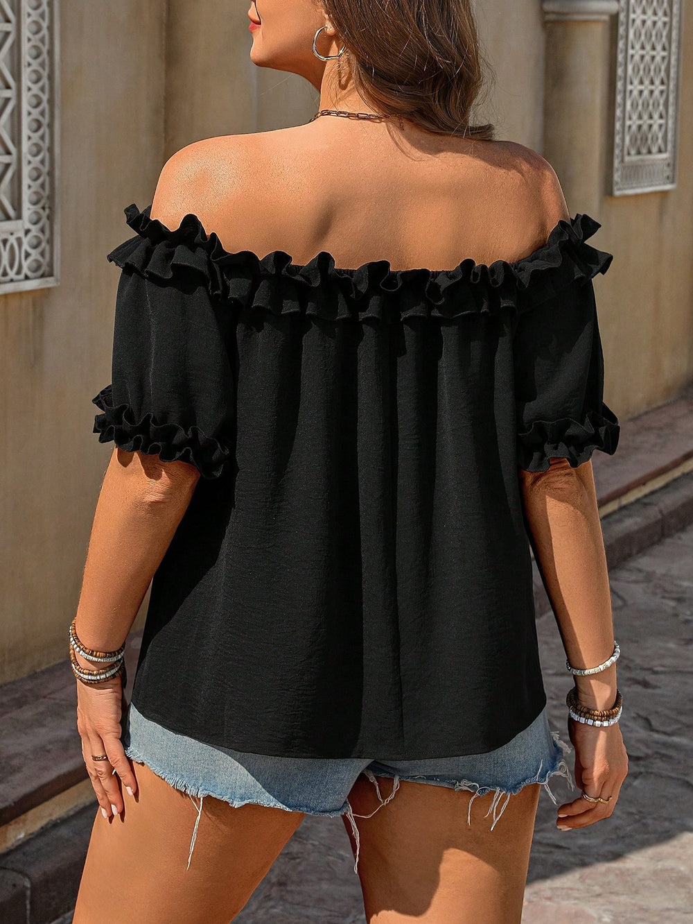 Plus Size Women Summer Sexy off Shoulder T shirt Tube Top Wooden Ear off Shoulder Top - GLAMWEARS