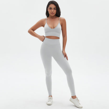 Spaghetti Strap Bra Trousers Suit-Moonlight White