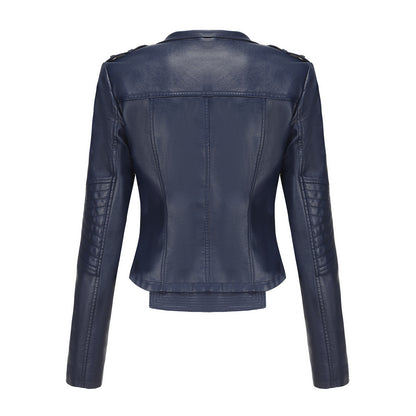 Slim Fit Long Sleeved Spring Autumn Leather Jacket Women Rivet Popular Short Jacket Zipper Leather Jacket