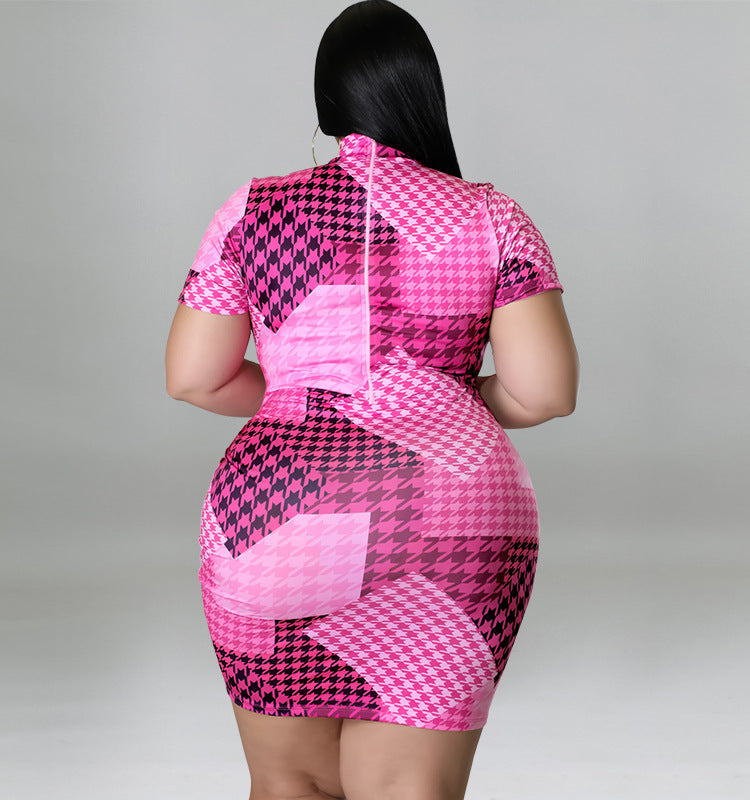 Plus Size Women Clothes Summer Short-Sleeved Jumpsuit Mid-Dress