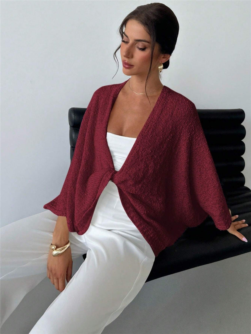 Cross Design Deep V Plunge neck Casual Loose Elegant Simple Sweater