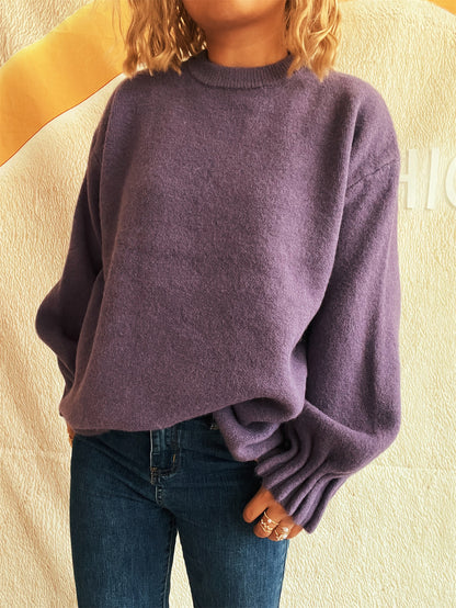 Solid Color Casual Loose Knitted Top Street Women Wear Sweater
