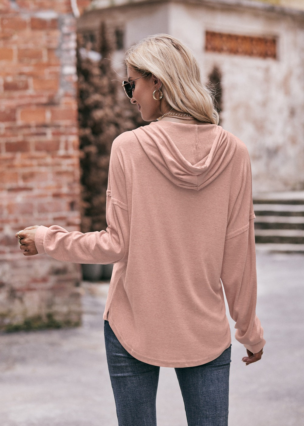 Women Clothing Autumn Winter Casual Loose Solid Color Hoodie Sweatshirt