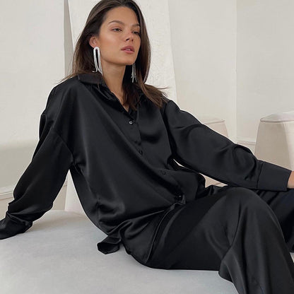 Autumn Loose Casual Home Wear Women Long Sleeved Trousers Cardigan Pajamas