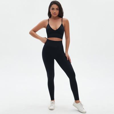 Knit Breathable Yoga Clothes Sexy Beauty Back Sports Bra High Waist Shaping Tights Fitness Suit