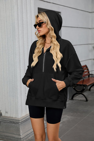 Spring Summer Hooded Loose Long Sleeves Zipper Pocket Sweatshirt Jacket Women