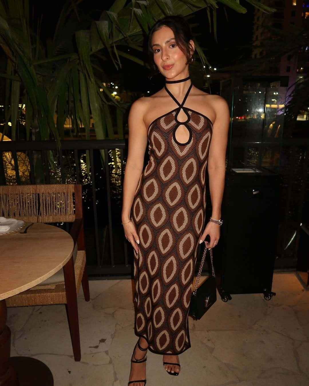 Hollow Out Cutout out Split Dress Beach Halter Backless Beach Bohemian Dress Long Evening Dress Women