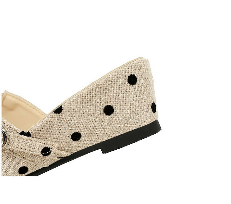 Minority Bow Toe Cap Slipper Polka Dot Wedge Comfortable All Match Slip on Women Shoes Outdoor Slippers - GLAMWEARS