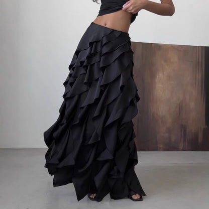 Spring Summer Romantic Chic Layered Irregular Asymmetric Ruffled A line Dress