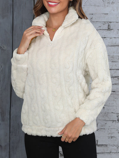 Autumn Winter Thickening Plush Hemp Pattern Embossed Pullover