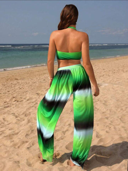 Sexy Printed Mesh Trousers Three Piece Swimsuit Set