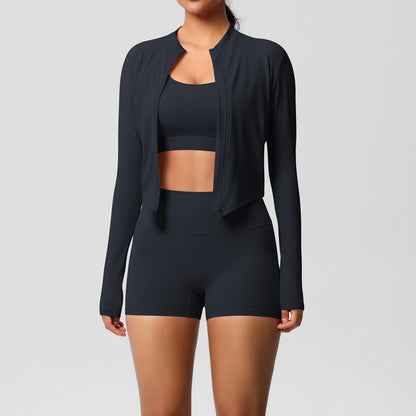 Solid Color Cloud Sense Yoga Bra Sports Coat Pilates Running Shorts Fitness Yoga Wear Three Piece Set for Women