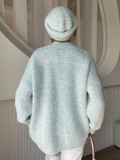 Women Clothing Knitted Half Turtleneck Sequined Knitted Pullover Soft Warm Loose Sweater Warm Autumn Winter Hat